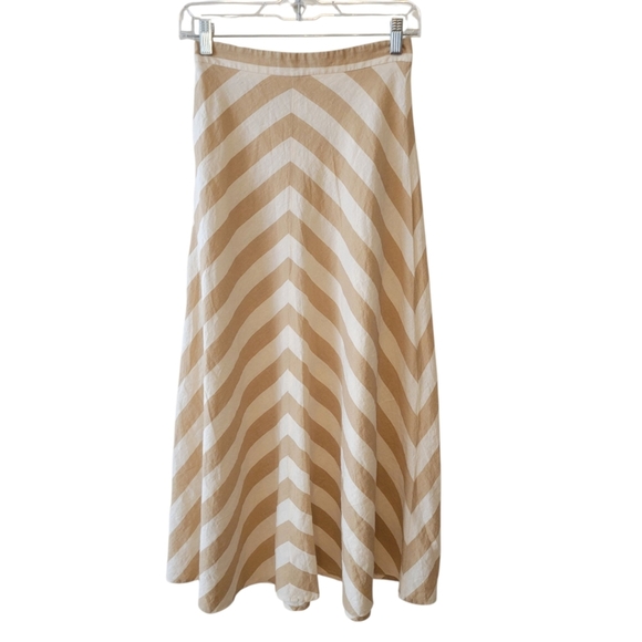 Zara Cream & Tan Linen Blend Midi Length Skirt Size XS - Picture 2 of 3